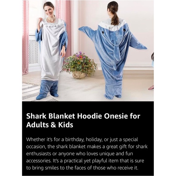 Children’s Flannel Shark Blanket/Onesie Fits Up to 65 llbs. Playful Soft Cozy - Picture 6 of 9